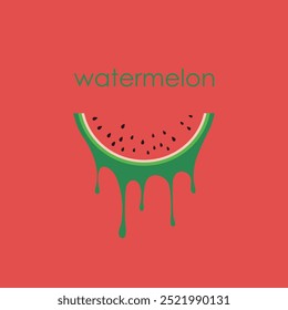 Watermelon minimalistic poster. Watermelon slice on red background. Vector illustration