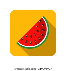 Watermelon modern flat icon vector with long shadow effect in stylish colors of fruit watermelon. Isolated on white background.