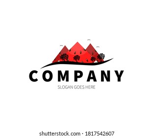 Watermelon Mountain, Climbing, hill, landscape, view Logo Concept. Vector Design Illustration. Symbol and Icon Vector Template.