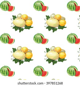 Watermelon and muskmelon. Seamless pattern vector illustration