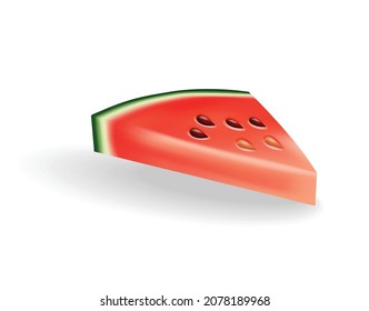 Watermelon natural sweet food. Icon of ripe red fruit cut on slice in 3d realistic cartoon style. Fresh and juicy colorful berry isolated on white background