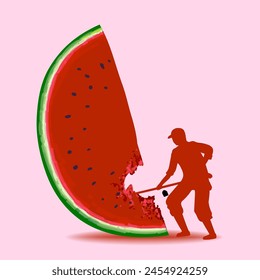 Watermelon with nature concept vector illustration background. Aesthetic fruits collection design.