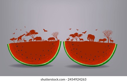 Sandía con fondo de Ilustración vectorial de concepto de naturaleza. Diseño de colección de frutas estéticas.
