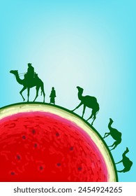 Watermelon with nature concept vector illustration background. Aesthetic fruits collection design.
