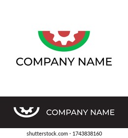 watermelon with negative space of gear logo design template