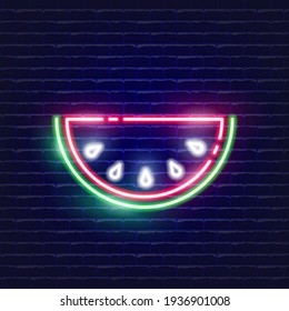 Watermelon neon icon. Glowing Vector illustration icon for mobile, web and menu design. Food concept
