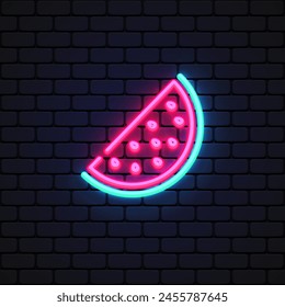 Watermelon neon in retro style on light background. Vector illustration