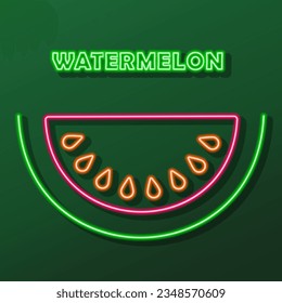 watermelon neon sign, modern glowing banner design, colorful modern design trends on black background. Vector illustration.