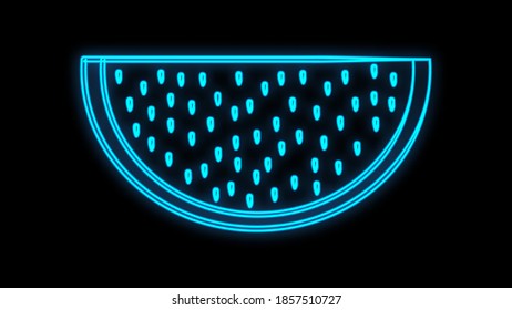 Watermelon neon sign. Slice of fresh watermelon. Night bright advertisement. Vector illustration in neon style for refreshment and fruit.