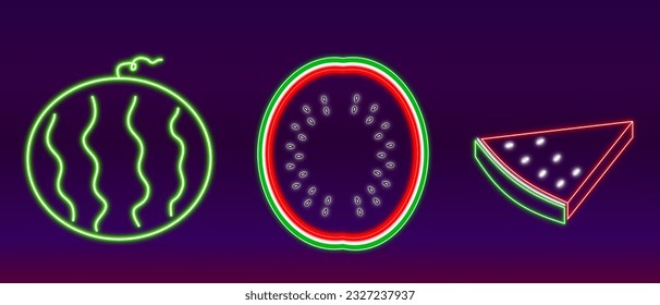 Watermelon in neon, vector image