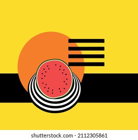 watermelon on abstract geometric background