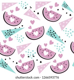 Watermelon on a blue and pink background seamless pattern