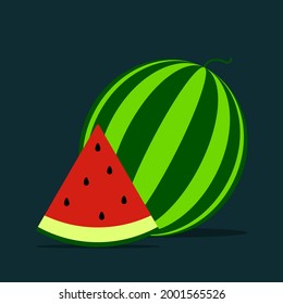 Watermelon on a dark blue background. Vector illustration.