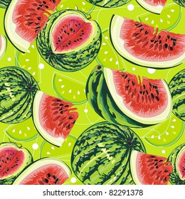 sandía sobre fondo verde. Resumen Elegancia patrón de comida sin fisuras, ilustración vectorial