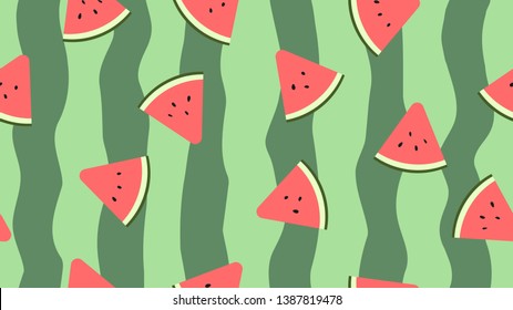 Watermelon on green background seamless pattern.