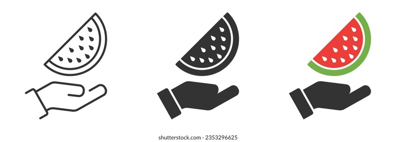 Watermelon on a paln hand icon. Vector illustration.