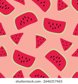 Melancia em um fundo rosa. Verão padrão sem costura para roupas, tecido, papel de parede, pano de fundo, decoração de casa, livro de capa e arte de parede. 