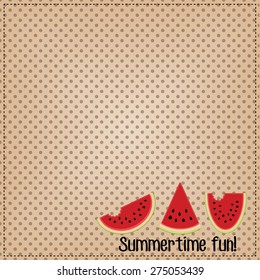 Watermelon on polka dot background, square layout for scrapbooking