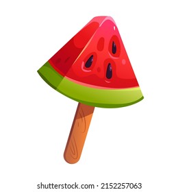 Watermelon on a stick isolated on white background. Vector cute Illustration in cartoon style.
