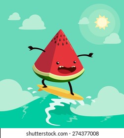 watermelon on surf board. One of the popular summer's activities