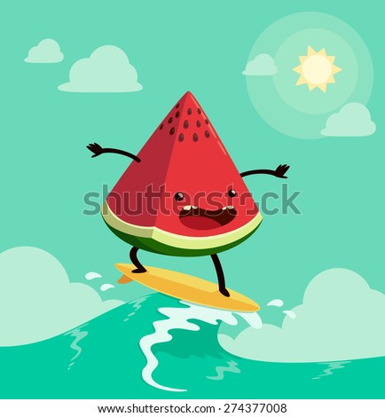 watermelon on surf board. One of the popular summer's activities
