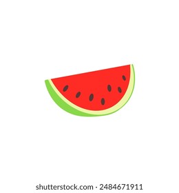 Watermelon on white background, vector illustration. Triangle-shaped watermelon slice isolated on a transparent background. Watermelon icon. Vector illustration