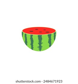 Watermelon on white background, vector illustration. Triangle-shaped watermelon slice isolated on a transparent background. Watermelon icon. Vector illustration