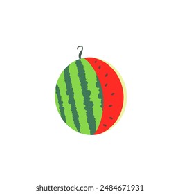 Watermelon on white background, vector illustration. Triangle-shaped watermelon slice isolated on a transparent background. Watermelon icon. Vector illustration