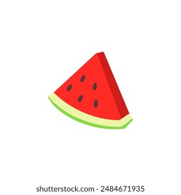 Watermelon on white background, vector illustration. Triangle-shaped watermelon slice isolated on a transparent background. Watermelon icon. Vector illustration