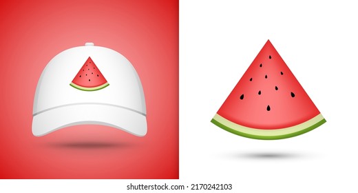 Watermelon on white baseball cap. Vector illustration
