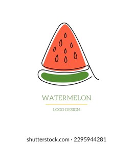 Watermelon One Continuous Line design Logo with colorful shapes. Single Line Art Tropical Summer Fruit concept. Hand Draw simple outline style. Vector illustration for cafe, shop, web site, card