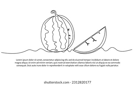 Watermelon one continuous line design. Fruits symbol design concept. Decorative elements drawn on a white background.