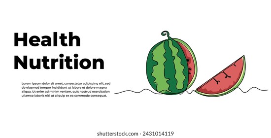 Watermelon one continuous line design. Fruits symbol design concept. Decorative elements drawn on a white background.