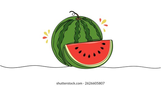 Watermelon one continuous line design. Fruits symbol design concept. Decorative elements drawn on a white background.