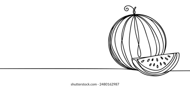 Watermelon one line continuous. Line art Watermelon . Hand drawn vector art.