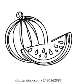 Watermelon one line continuous. Line art Watermelon . Hand drawn vector art.