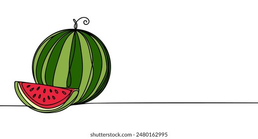 Watermelon one line continuous. Line art Watermelon . Hand drawn vector art.