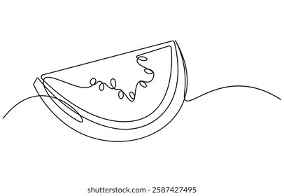 Watermelon one line continuous. Fresh watermelon line art outline, Continuous one line drawing. Watermelon berry fruit
