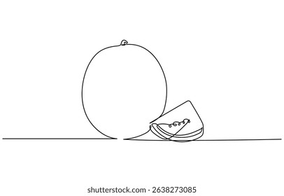 Watermelon one line continuous. Fresh watermelon line art outline,  Line art Watermelon . Hand drawn vector art. Continuous one line drawing of watermelon .
