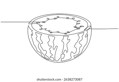 Watermelon one line continuous. Fresh watermelon line art outline,  Line art Watermelon . Hand drawn vector art. Continuous one line drawing of watermelon .