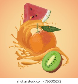 Watermelon orange and kiwi splash