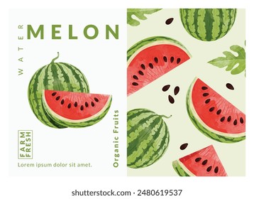 Watermelon packaging design templates, watercolour style vector illustration.