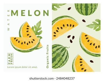 Watermelon packaging design templates, watercolour style vector illustration.