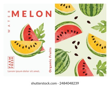 Watermelon packaging design templates, watercolour style vector illustration.