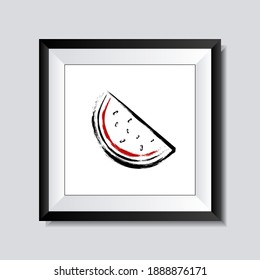 Watermelon painting with Japanese brush stroke style isolated on the realistic frame. Modern minimalist cover vector drawing. Contemporary fruit collage artistic wall prints.