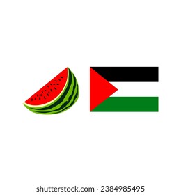 Watermelon and Palestine flag. Watermelon became a symbol of protest for Palestinians