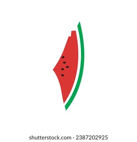 watermelon of palestine, the fruit displays the patriotic hues of the Palestinian flag and map