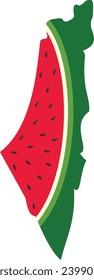 Watermelon Palestine Symbol for Peaceful Country . Green, White, Red, Black. Fresh Watermelon