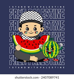 watermelon and Palestinian flag, cartoon vector illustration