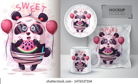 Watermelon panda - mockup for your idea. Vector eps 10